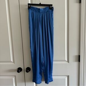 Vintage Liz Claiborne Blue Tapered Leg Satin High Waist Pleated Pants Size 4